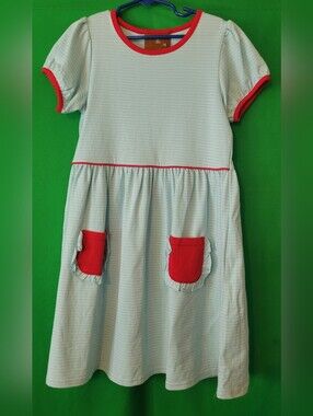 Millie Jay Knit Blue Stripe Dress Red Trim Pockets Girls Sz 8 Boutique Reagan